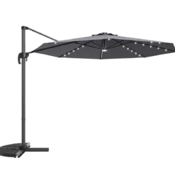 Coswtay Ampelschirm LED Sonnenschirm Outdoor LED Gartenschirm neigbar mit Kreuzständer Grau