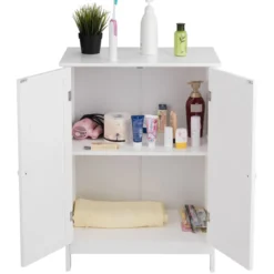 Coswtay Badezimmerschrank Verstellbarer Einlegeboden Badschrank Sideboard Weiß 60 x 35 x 87 cm