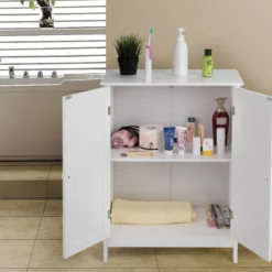 Coswtay Badezimmerschrank Verstellbarer Einlegeboden Badschrank Sideboard Weiß 60 x 35 x 87 cm
