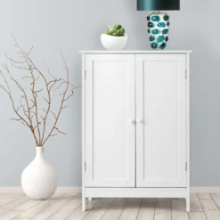 Coswtay Badezimmerschrank Verstellbarer Einlegeboden Badschrank Sideboard Weiß 60 x 35 x 87 cm