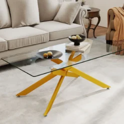 Couchtisch aus Gehärtetem Glas Rechteckiger Glastisch Moderner Kaffeetisch 120 x 60 x 45,5 cm Gold