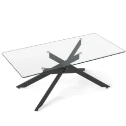 Couchtisch aus Gehärtetem Glas Rechteckiger Glastisch Moderner Kaffeetisch 120 x 60 x 45,5 cm Schwarz