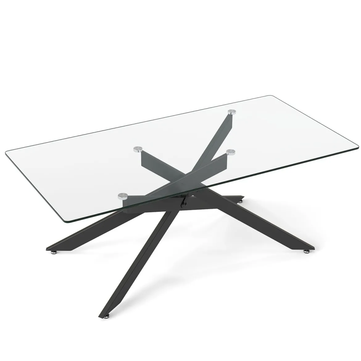 Couchtisch aus Gehärtetem Glas Rechteckiger Glastisch Moderner Kaffeetisch 120 x 60 x 45,5 cm Schwarz