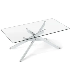 Couchtisch aus Gehärtetem Glas Rechteckiger Glastisch Moderner Kaffeetisch 120 x 60 x 45,5 cm Silber