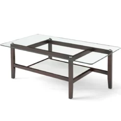Couchtisch aus Glas 2-stöckiger Beistelltisch mit Ablagefläche 107 cm Langer rechteckiger Kaffeetisch