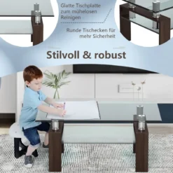 Couchtisch aus Glas Wohnzimmertisch mit unterer Ablage Sofatisch 99,5 x 59,5 x 44,5 cm Braun