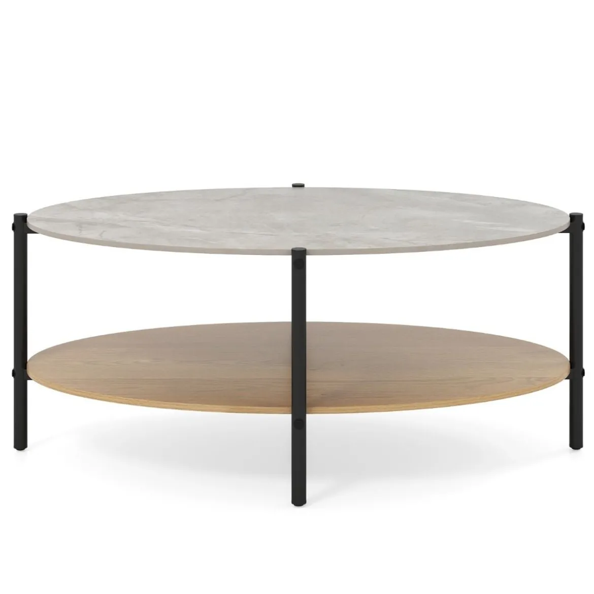 Couchtisch Beistelltisch Marmor Optik mit Metallrahmen Wohnzimmertisch mit 2 Ablage 105 x 65 x 43 cm