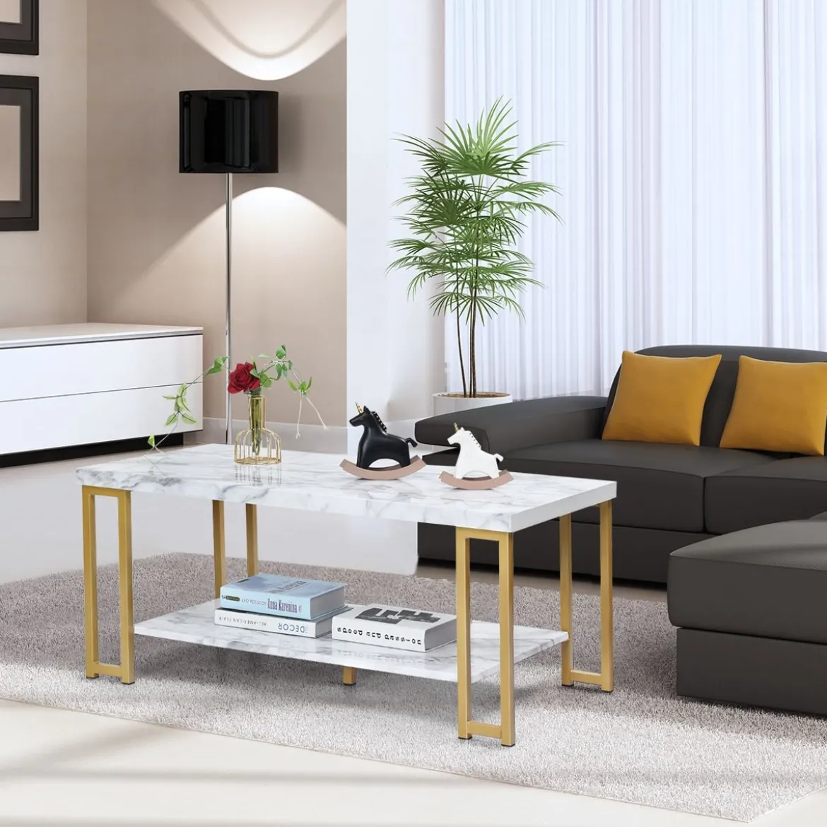 Couchtisch Beistelltisch Sofatisch Anstelltisch Konsolentisch Kaffeetisch Golden und Weiß