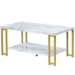 Couchtisch Beistelltisch Sofatisch Anstelltisch Konsolentisch Kaffeetisch Golden und Weiß