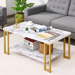 Couchtisch Beistelltisch Sofatisch Anstelltisch Konsolentisch Kaffeetisch Golden und Weiß