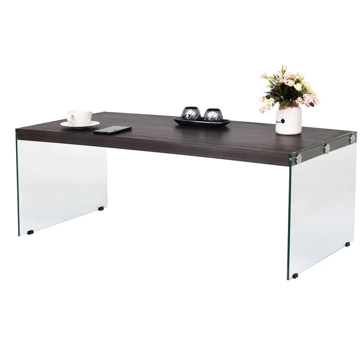 Couchtisch Beistelltisch Wohnzimmertisch Kaffeetisch 110 x 55 x 40 cm Holz und Hartglas