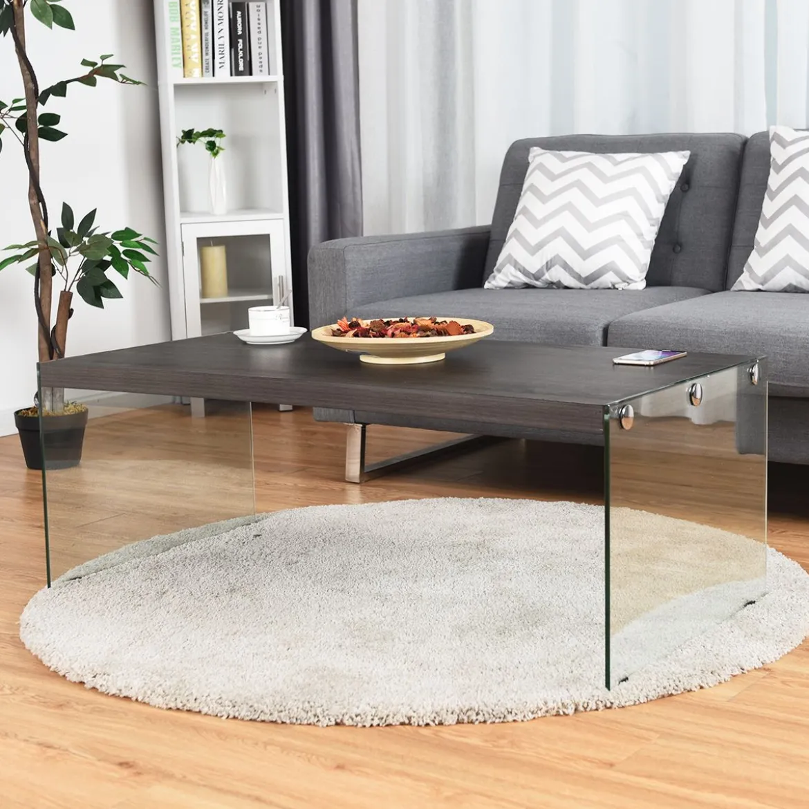 Couchtisch Beistelltisch Wohnzimmertisch Kaffeetisch 110 x 55 x 40 cm Holz und Hartglas