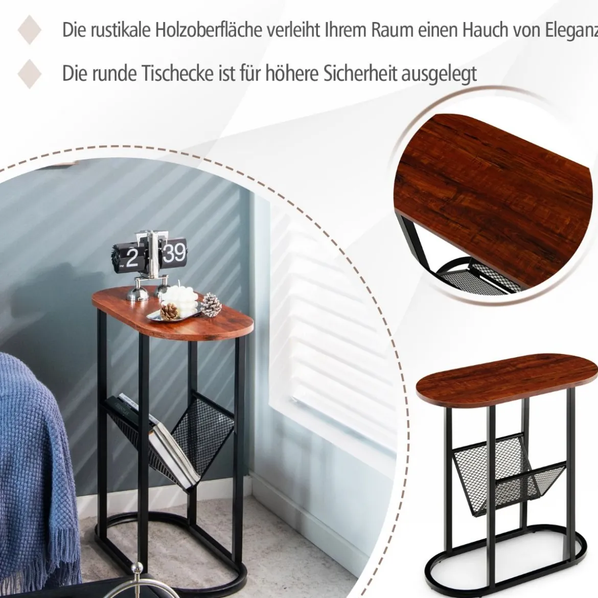 Couchtisch 2 Ebenen Beistelltisch mit Metallrahmen 58,5 x 28 x 64,5 cm Braun