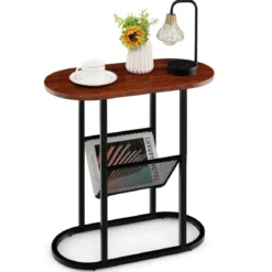 Couchtisch 2 Ebenen Beistelltisch mit Metallrahmen 58,5 x 28 x 64,5 cm Braun