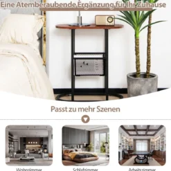 Couchtisch 2 Ebenen Beistelltisch mit Metallrahmen 58,5 x 28 x 64,5 cm Braun