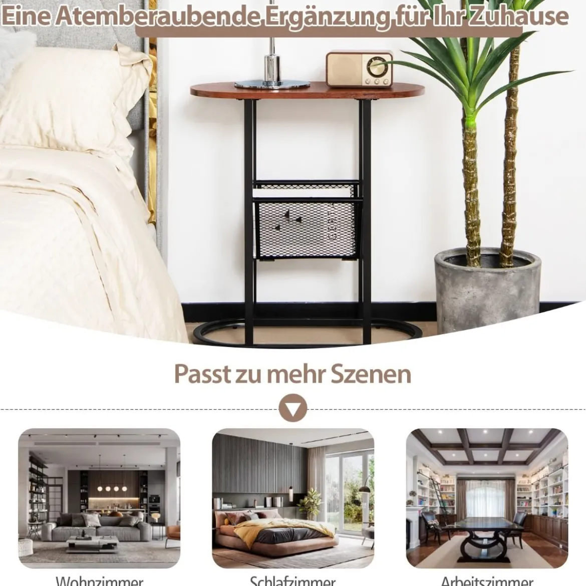 Couchtisch 2 Ebenen Beistelltisch mit Metallrahmen 58,5 x 28 x 64,5 cm Braun