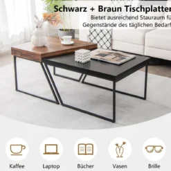 2 Couchtischen Moderner Beistelltisch 120 x 60 x 46 cm Schwarz + Braun