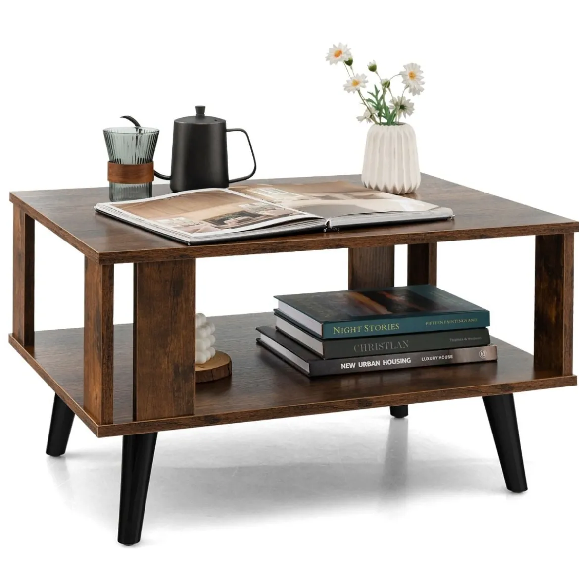 Couchtisch für Kleine Räume 2-Stufiger Kaffeetisch aus Holz 70 x 50 x 41 cm