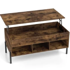 Couchtisch höhenverstellbar Kaffeetisch mit anhebbarer Tischplatte 3 offenen Fachen Braun 100 x 50 x 45/59 cm