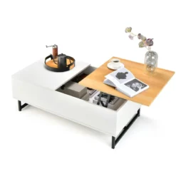 Couchtisch Höhenverstellbar 2 Ebenen Beistelltisch mit Metallrahmen 110 x 60 x 38 cm Weiß