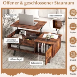 Couchtisch höhenverstellbar Wohnzimmertisch Beistelltisch mit verstecktem Fach 100 x 50 x 46/60 cm Braun/Natur