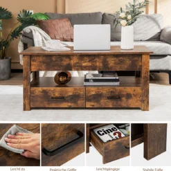Couchtisch höhenverstellbar mit Schubladen Kafeetisch aus Holz 106 x 50 x 48 cm Braun