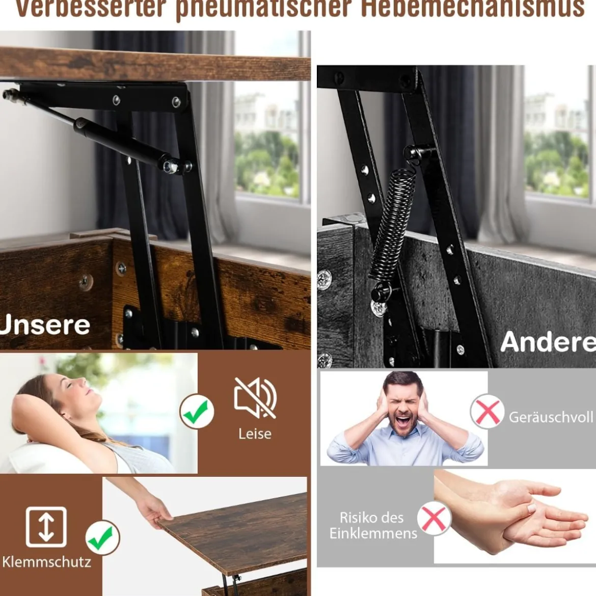 Couchtisch höhenverstellbar mit Schubladen Kafeetisch aus Holz 106 x 50 x 48 cm Braun