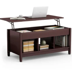 Couchtisch höhenverstellbar Hölzerner Sofatisch mit hebeplatte Stauraum 104,5 x 49 x 48-62,5 cm Dunkelbraun