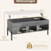 Couchtisch höhenverstellbar Kaffeetisch mit anhebbarer Tischplatte 3 offenen Fachen Grau 100 x 50 x 45/59 cm