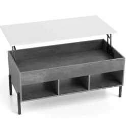Couchtisch höhenverstellbar Kaffeetisch mit anhebbarer Tischplatte 3 offenen Fachen Grau 100 x 50 x 45/59 cm