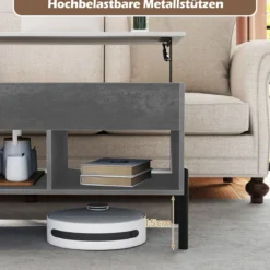 Couchtisch höhenverstellbar Kaffeetisch mit anhebbarer Tischplatte 3 offenen Fachen Grau 100 x 50 x 45/59 cm