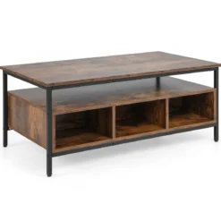 Couchtisch Holz 3 Ebenen Wohnzimmertisch mit offenem Regal 105 x 60 x 45 cm im Industriestil