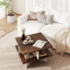 Couchtisch Holz Quadratischer Wohnzimmertisch mit 4 Ablagefächern Rustikales Braun und Weiß