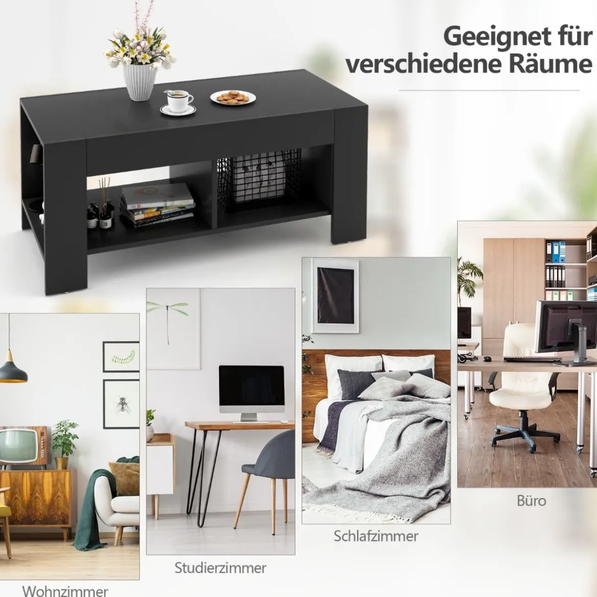 Couchtisch Kaffeetisch Beistelltisch mit 5 Füßen 90 x 39 x 42 cm MDF Schwarz