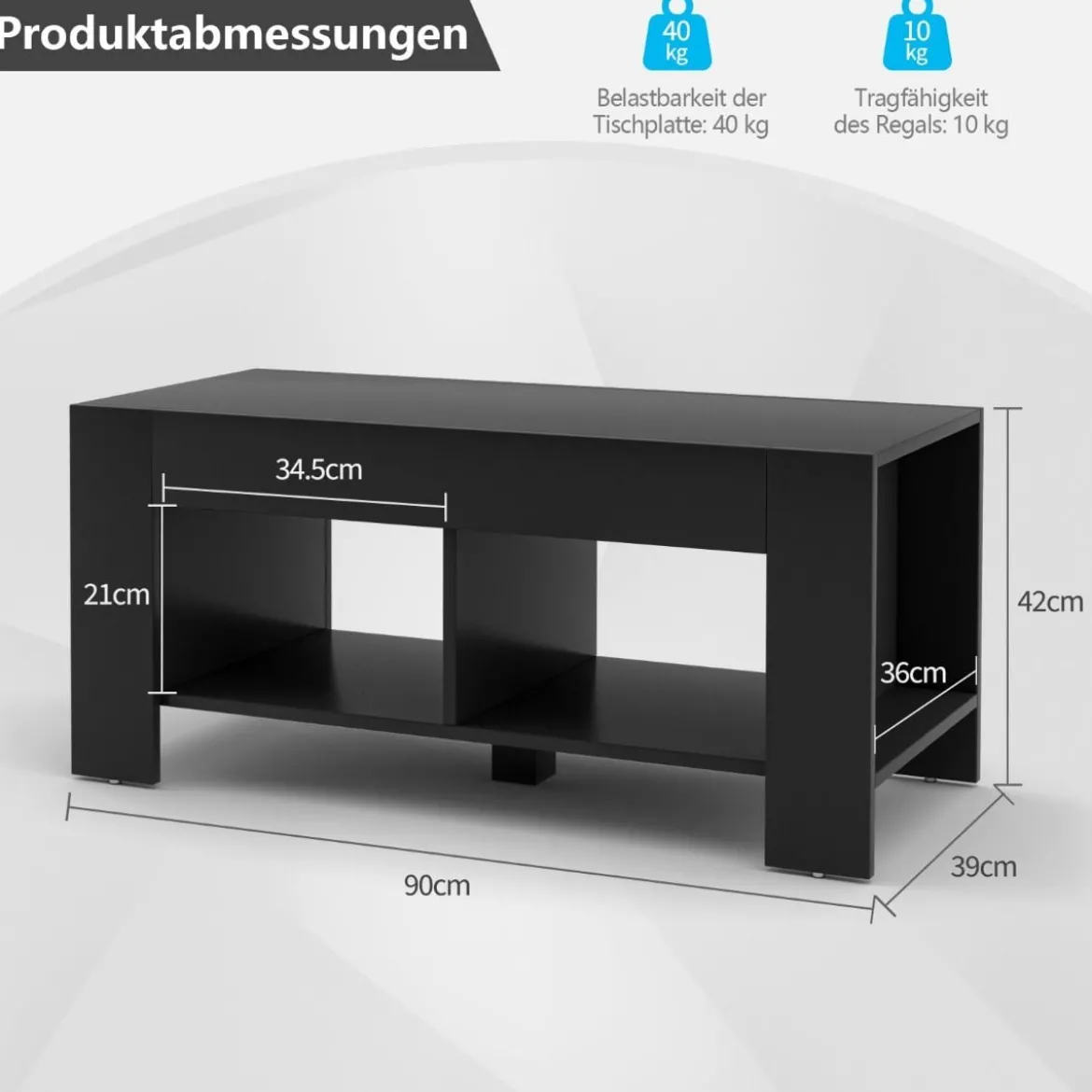 Couchtisch Kaffeetisch Beistelltisch mit 5 Füßen 90 x 39 x 42 cm MDF Schwarz