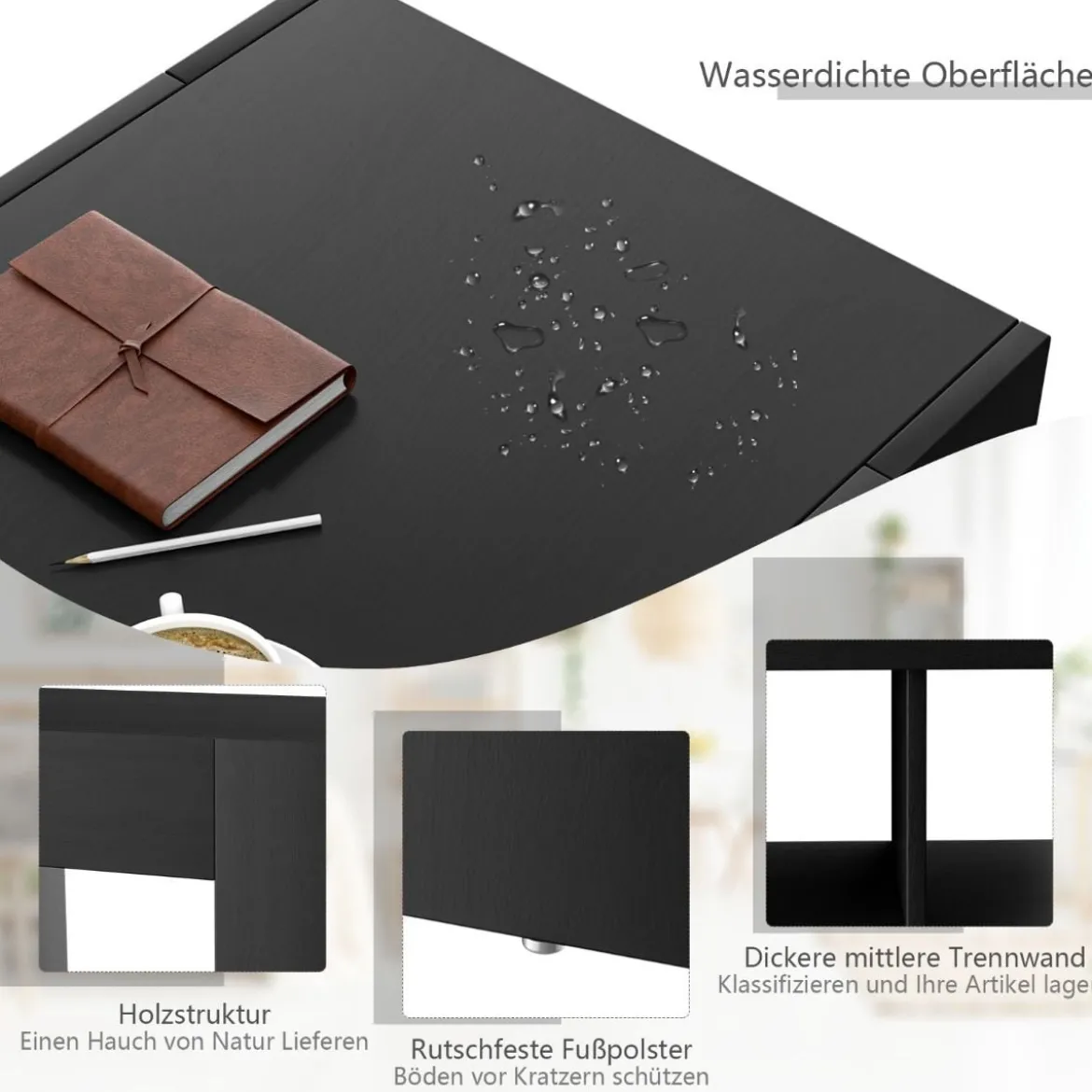 Couchtisch Kaffeetisch Beistelltisch mit 5 Füßen 90 x 39 x 42 cm MDF Schwarz