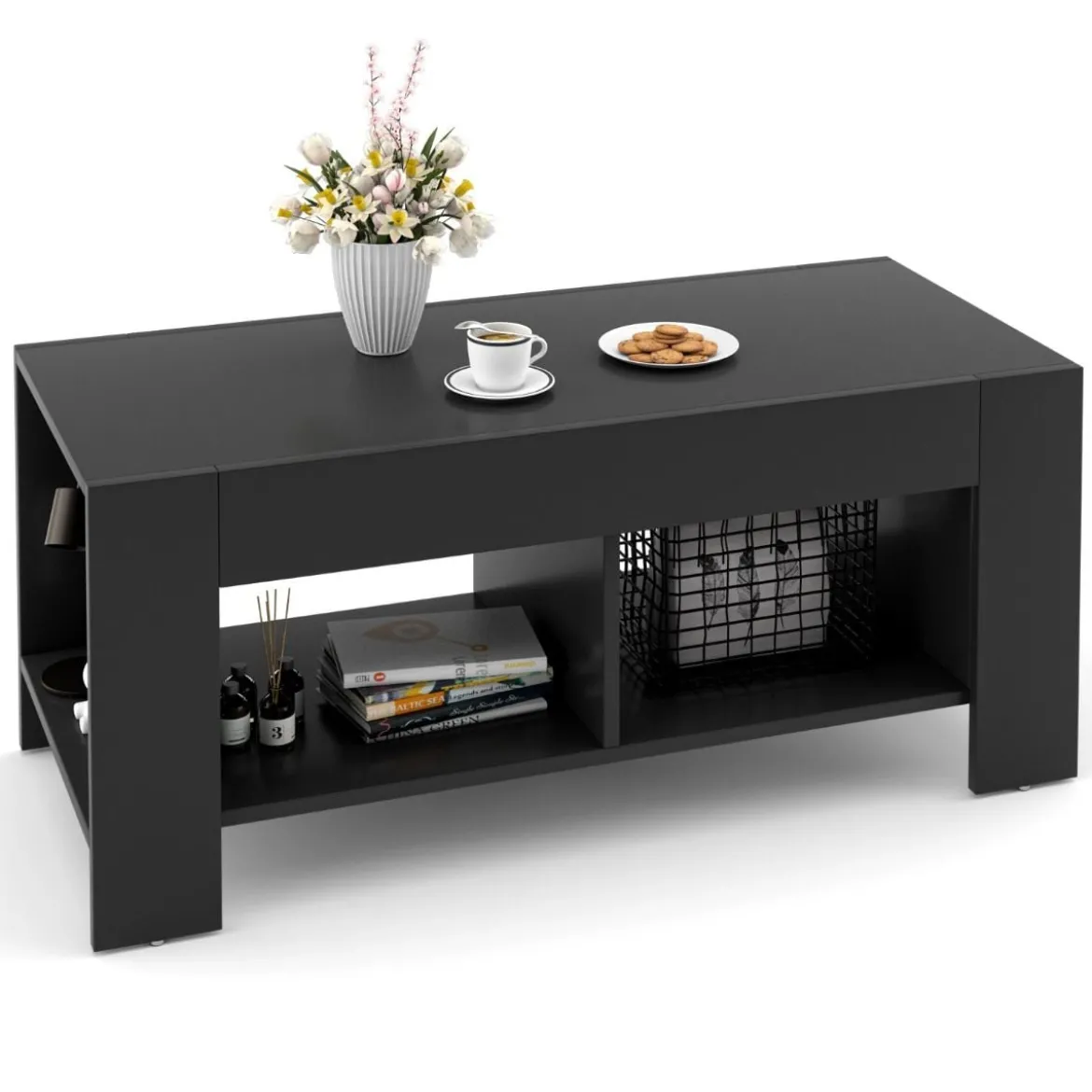 Couchtisch Kaffeetisch Beistelltisch mit 5 Füßen 90 x 39 x 42 cm MDF Schwarz