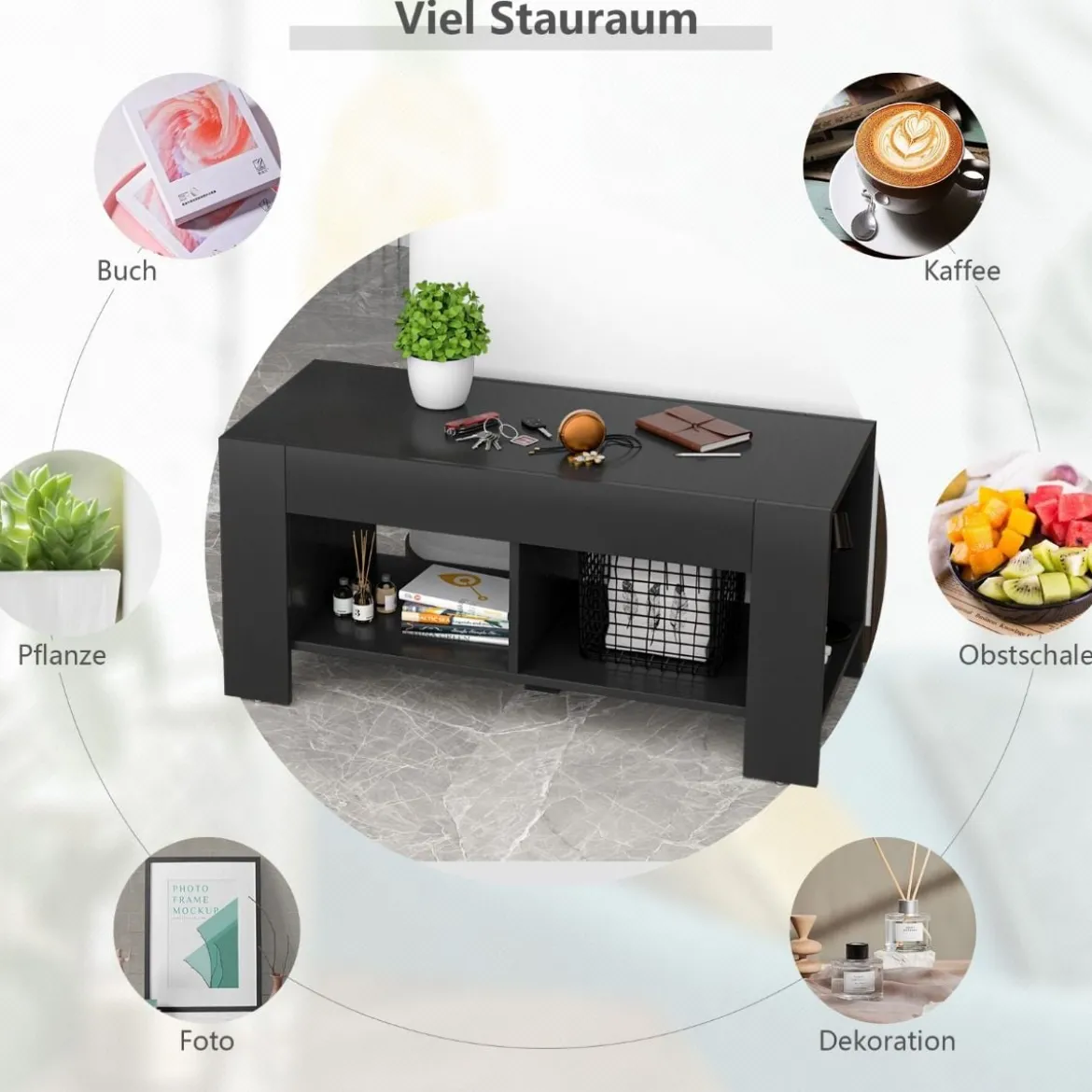Couchtisch Kaffeetisch Beistelltisch mit 5 Füßen 90 x 39 x 42 cm MDF Schwarz