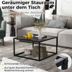 Couchtisch Marmor Optik Rechteckiger Kaffeetisch mit Tischplatte aus Kunstmarmor 70 x 70 x 40 cm Schwarz