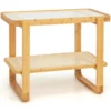 Couchtisch mit Abnehmbarer Glasplatte & Rattanablage Kaffeetisch mit Gestell aus Bambus