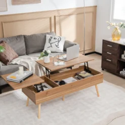 Couchtisch mit Anhebbarer Tischplatte Sofatisch mit Pneumatischen Stangen 120 x 49 x 42 cm Braun 5-Bein-Unterstützung