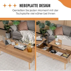Couchtisch mit Anhebbarer Tischplatte Sofatisch mit Pneumatischen Stangen 120 x 49 x 42 cm Braun 5-Bein-Unterstützung