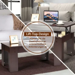 Couchtisch mit erhöhter Tischplatte Cocktailtisch mit Hubtischplatte 98 x 50 x 42 - 55 cm Braun