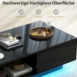 Couchtisch mit 20 Farben LED-Lichtern und Fernbedienung 95 x 55 x 31 cm Weiß/Schwarz