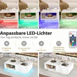 Couchtisch mit 20 Farben LED-Lichtern und Fernbedienung 95 x 55 x 31 cm Weiß/Schwarz