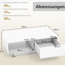 Couchtisch mit 20 Farben LED-Lichtern und Fernbedienung 95 x 55 x 31 cm Weiß/Schwarz