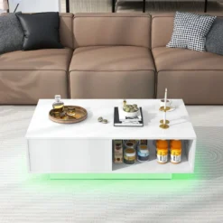 Couchtisch mit 20 Farben LED-Lichtern und Fernbedienung 95 x 55 x 31 cm Weiß/Schwarz