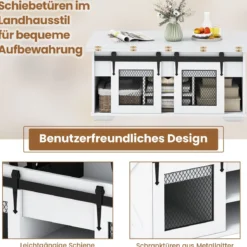 Couchtisch mit höhenverstellbarer Tischplatte 105 cm Landhaus-Center-Tisch mit 2 Schiebetüren Weiß
