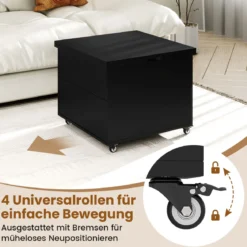 Couchtisch mit Höhenverstellbarer Platte 3-in-1 klappbarer Esstisch mit verstecktem Stauraum Schwarz