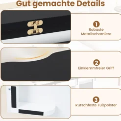 Couchtisch mit höhenverstellbarer Tischplatte 105 cm Landhaus-Center-Tisch mit 2 Schiebetüren Schwarz